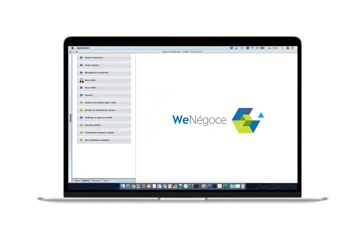 Le logiciel WeNégoce sur un ordinateur portable